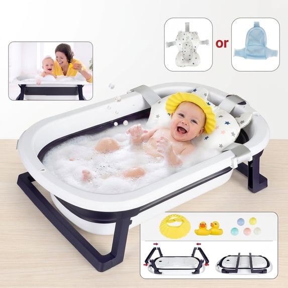 Collapsible Baby Bathtub for Newborn with Soft Floating Cushion,Foldable Baby Bathtub,Portable Travel Bathtub with Drain Hole
