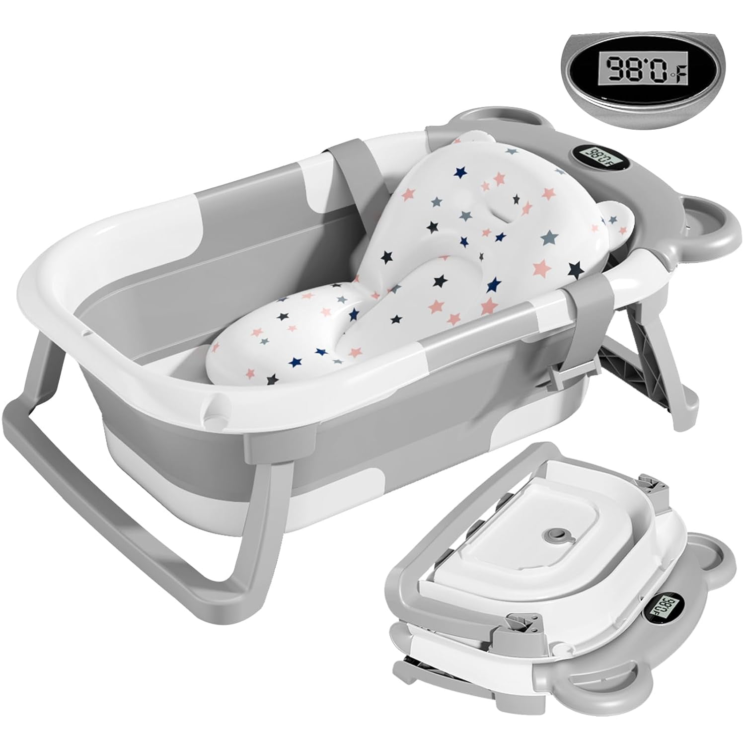 Collapsible Baby Bathtub with Floating Cushion,Foldable Baby Bath Tub