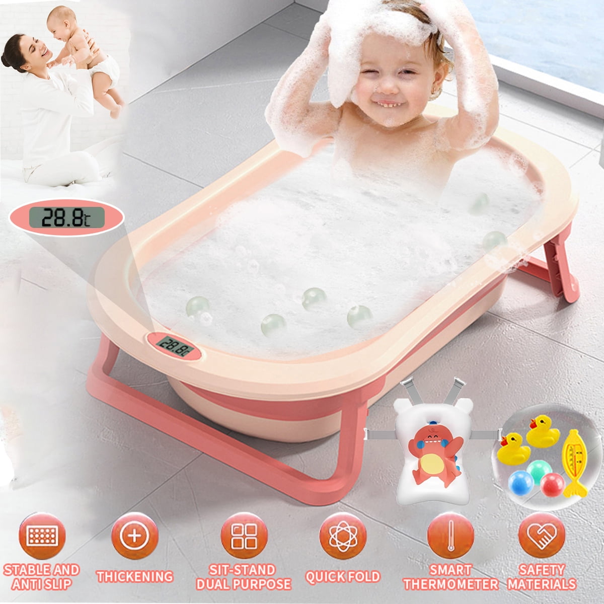 MONEHANE Collapsible Baby Bathtub, Anti Slip, Foldable