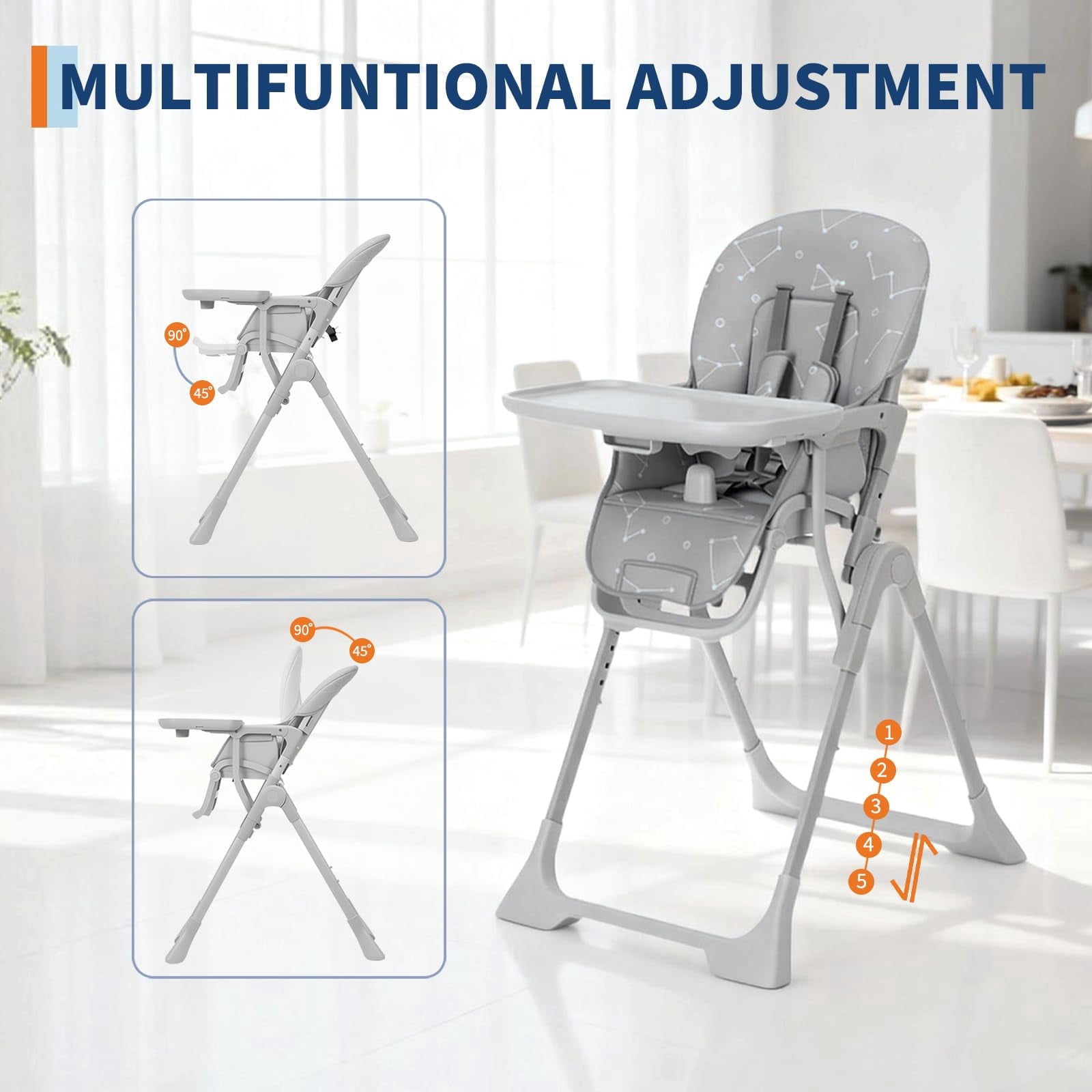 Collapsible Baby High Chair for Feeding – Adjustable Height, Backrest & Footrest, Removable Tray, Compact Fast Folding, Safe for Babies & Toddlers, Easy Clean