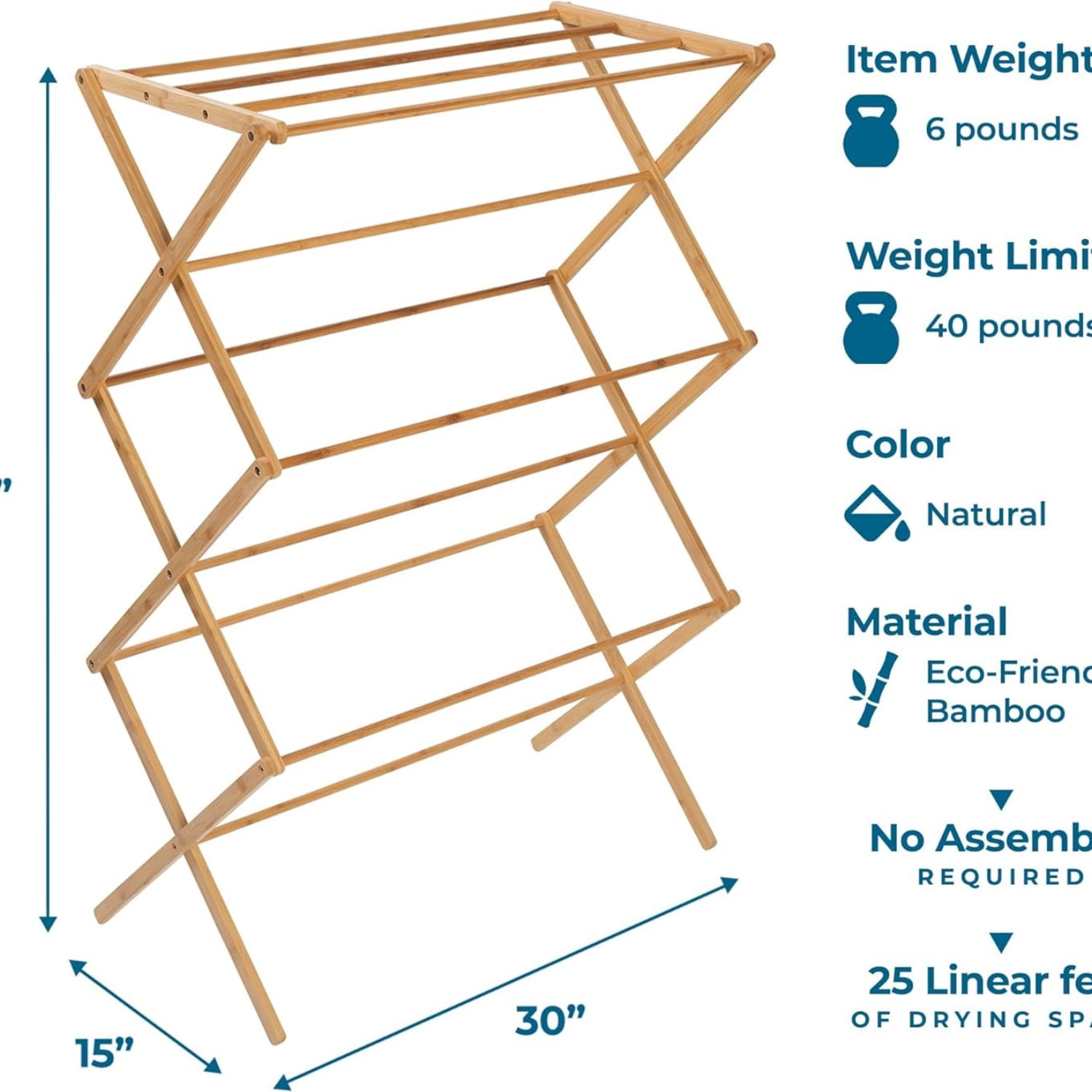 Collapsible Bamboo Drying Rack – Sturdy & Foldable Laundry Drying Rack ...