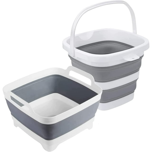 Collapsible Basin Bucket,9L Collapsible Dishpan with Drain Plug for