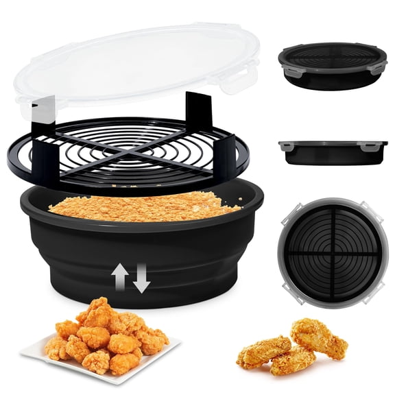Collapsible Batter Bowl - Mess Free Better Breader Shaker Bowl with Lid Breading Shaker Container - Great for Fried Fish, Fried Chicken, Onion Rings, Wings & More,No Leak,Easy to Store,Black