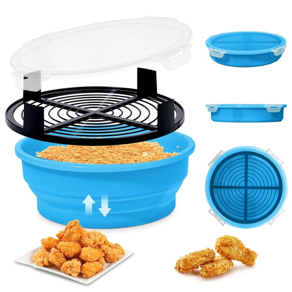Collapsible Batter Bowl - Mess Free Better Breader Shaker Bowl with Lid Breading Shaker Container - Great for Fried Fish, Fried Chicken, Onion Rings, Wings,No Leak,Easy to Store,Sky Blue