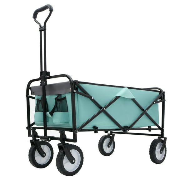 LuckyNote Foldable Utility Wagon with Strapping System, 360 LBS Capacity, All-Terrain Wheels for Beach & Camping, Green
