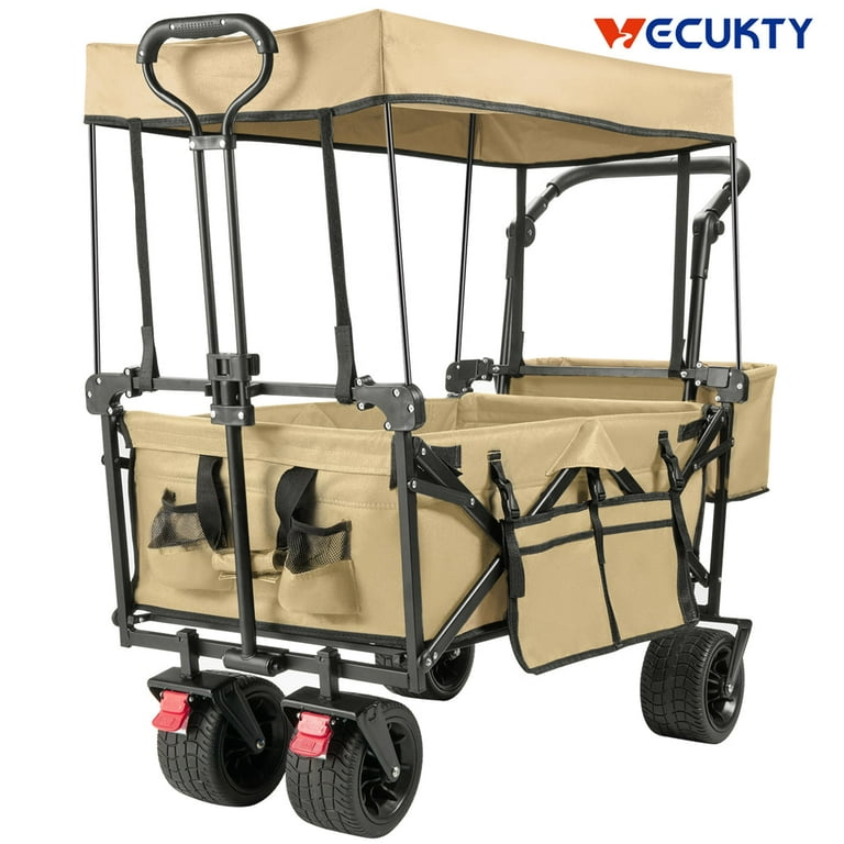 Metal Wagon Cart, Collapsible Metal Wagon with Movable Mesh Sides and  Wheels, Heavy Duty 350Lbs Capacity Garden Cart Utility Wagon with Handle  for
