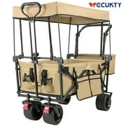 VECUKTY Collapsible Garden Wagon Cart with Removable Canopy Beige