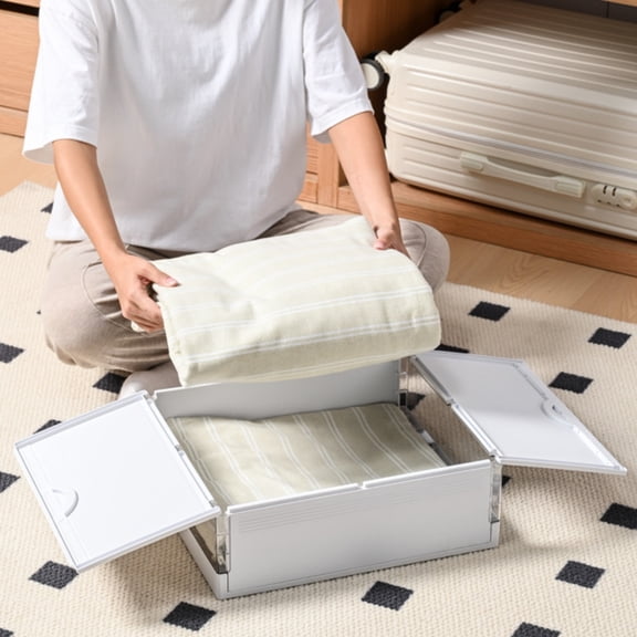 Collapsible Bedding Storage Box with Dual Side Doors, Foldable Sheet Organizer for Bedroom