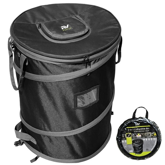 Collapsible Bin Trash & Recycle/Utility, Perfect for Camping, Laundry, Storage and Garden, Waterproof Vinyl and Tear Resistance, Trash and/or Recycle, Two 13 Gallon Bags