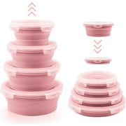 Collapsible Bowl, Silicone Collapsible Food Storage Containers with Lids for Camping,Silicone Lunch Containers, Microwave, Dishwasher and Freezer Safe (Round)