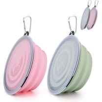 Collapsible Bowl with Cover Lids,2 Pack Dog Travel Bowls Portable Foldable Cat Water Dish Bowl for Pets Walking Parking Camping