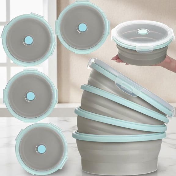 Collapsible Bowls with Lids Silicone Food Storage Container Expandable Folding Salad Lunch Box for Travel