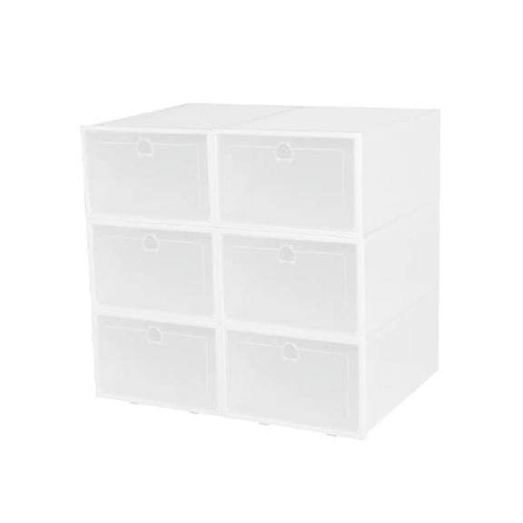 Collapsible Box Stackable Storage Bin Transparent Dustproof PP Shoe Organizer Container, White - 6 Piece