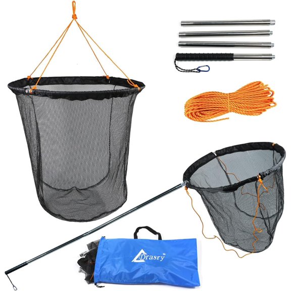 Collapsible Bridge Pier Fishing Net with Aluminum Ring and 49.2 ft Rope