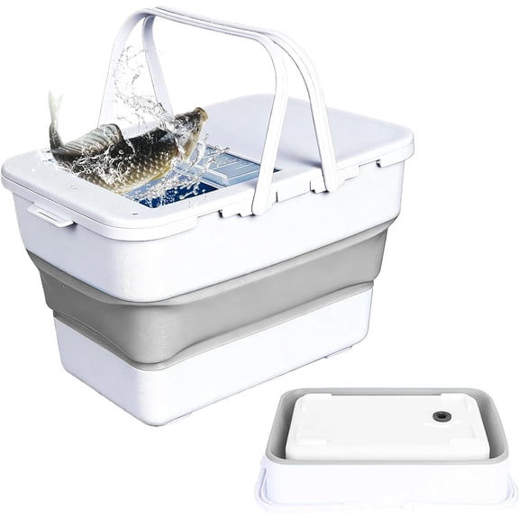 Collapsible Bucket,13 L Foldable Fish Bucket with Lockable Lid,Multifunctional Container for Live Fishing Lure,Collapsible Washing up Bowlfor Home & Car (Grey)