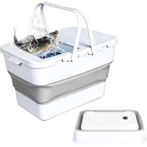 Collapsible Bucket,13 L Foldable Fish Bucket with Lockable Lid,Multifunctional Container for Live Fishing Lure,Collapsible Washing up Bowlfor Home & Car (Grey)