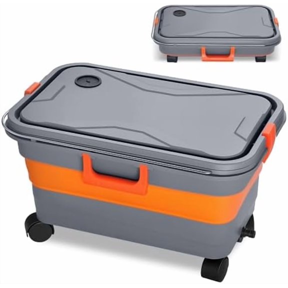 Collapsible Bucket 5.5 Gallon for Car Washing, Car Wash Bucket with Wheels, Handle, Drain Plug and Water Outlet, Foldable for Mop Cleaning, Camping, RV, Pet Bathing and Laundry