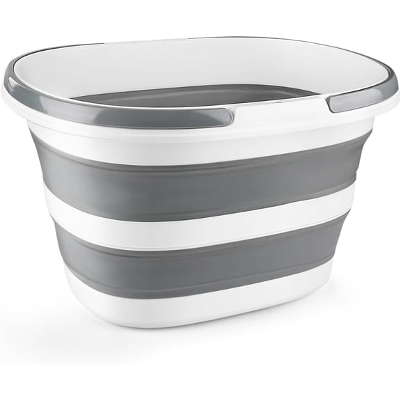Collapsible Bucket for Cleaning, 4.2 Gallons Mop Bucket with Handle for Floor Window Car Washing, Silicone Ice Buckets for Parties Camping Fishing Beach, RV Laundry Storage Household10Gray