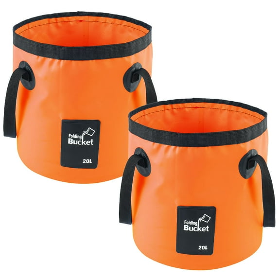 Collapsible Bucket with Handle, 2 Pack 5 Gallon Bucket(20L), Portable Camping Bucket, Ultra Lightweight Outdoor Basin Fishing Bucket, Folding Bucket for Fishing, Camping, Hiking, Car Washing and More