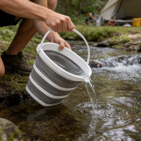 Collapsible Bucket Portable Foldable Water Bucket Silicone Plastic Durable Leakproof Large Capacity Space Saving Design, for camping hiking fishing beach travel car washing household cleaning