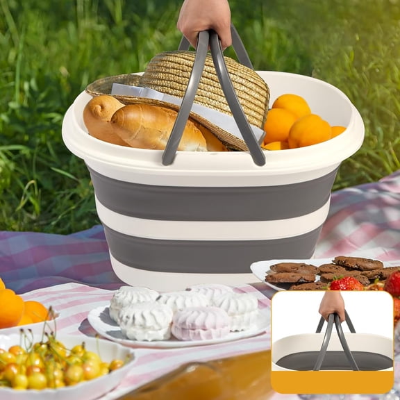 Collapsible Bucket for Cleaning or Organizer, with Handle, Portable for Mopping, Car Washing, Laundry Storage, Camping, Fishing, Space Saving