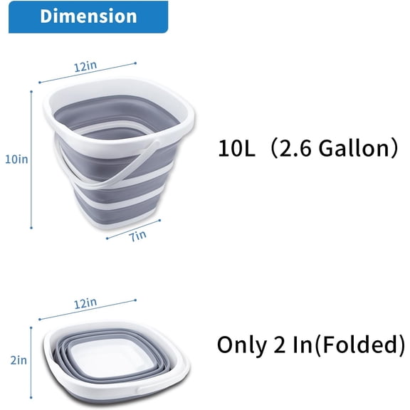 Collapsible Buckets 10L 2.6 Gal Foldable Cleaning Bucket Portable Space-Saving Square for Home & Outdoor Use