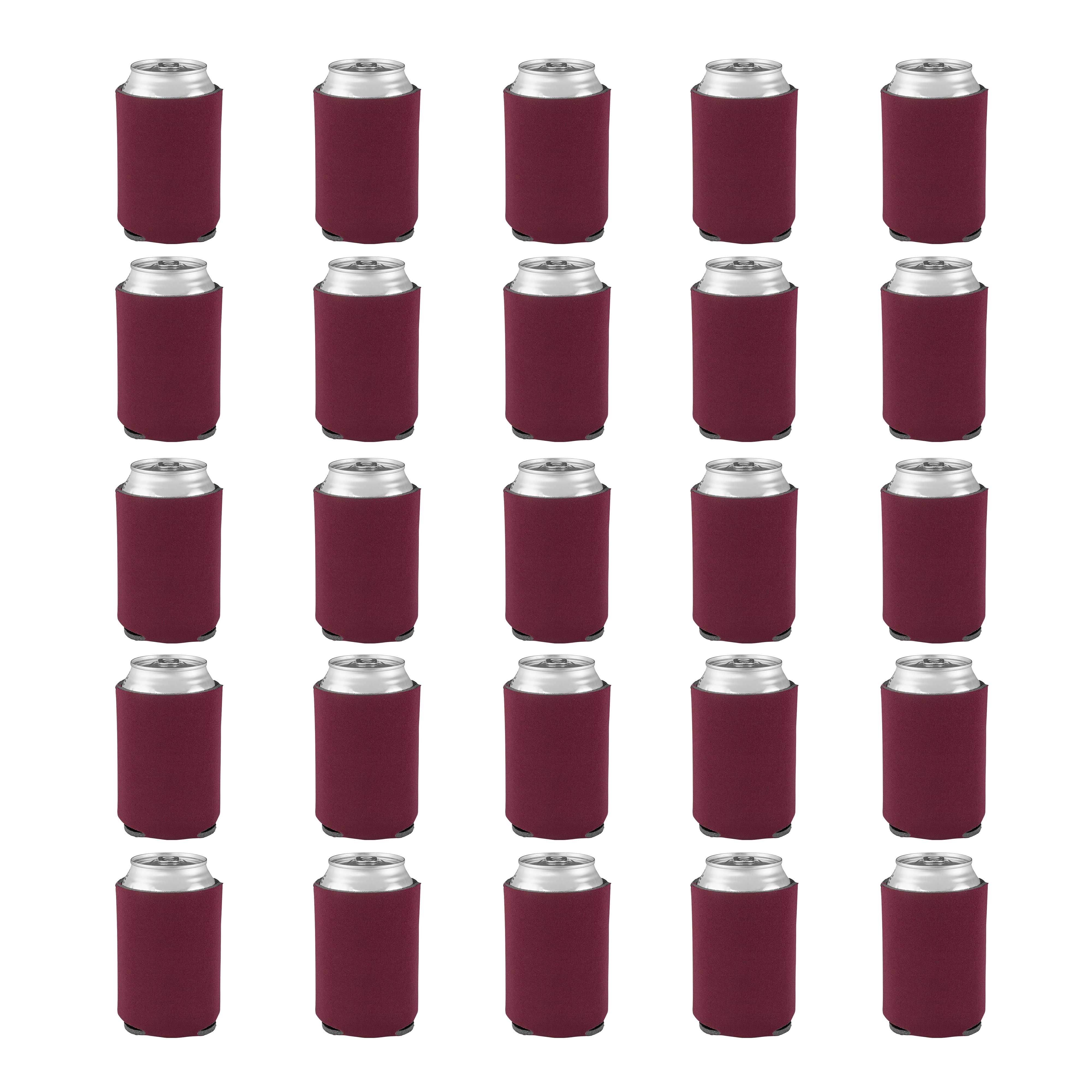 Collapsible Can Coolers Set of 25, Bulk Pack - Keep Your Beer Cold, Insulated Can Holder - Burgundy