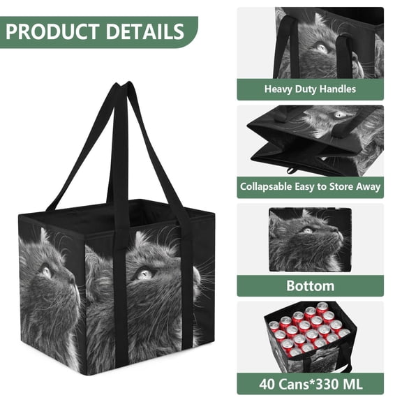 Collapsible Car Trunk Organizer with Handles 600D Oxford for Car Kitchen and Home Storage, Black and White Of Cats 13× 10.2×10.8inch