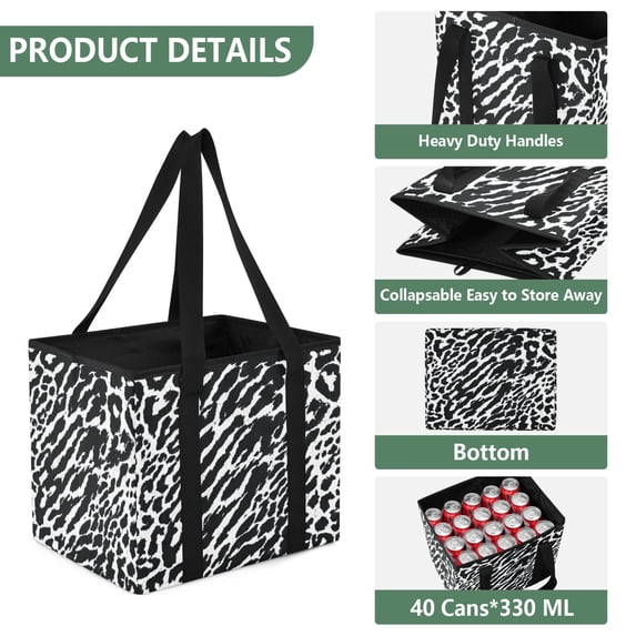 Collapsible Car Trunk Organizer with Handles 600D Oxford for Car Kitchen and Home Storage, Deep Black and White 13× 10.2×10.8inch