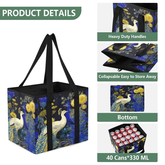 Collapsible Car Trunk Organizer with Handles 600D Oxford for Car Kitchen and Home Storage, Peacock 13× 10.2×10.8inch