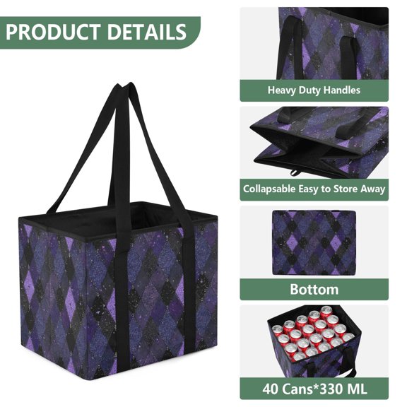 Collapsible Car Trunk Organizer with Handles 600D Oxford for Car Kitchen and Home Storage, Purple Rhombus Pattern 13× 10.2×10.8inch