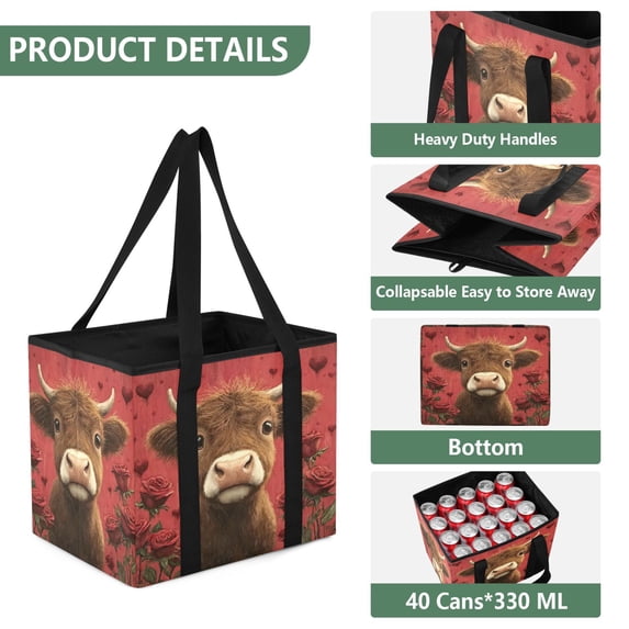 Collapsible Car Trunk Organizer with Handles 600D Oxford for Car Kitchen and Home Storage, Red Roses 13× 10.2×10.8inch