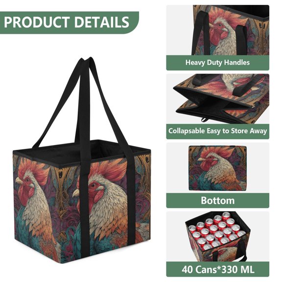 Collapsible Car Trunk Organizer with Handles 600D Oxford for Car Kitchen and Home Storage, The Beautiful Rooster 13× 10.2×10.8inch
