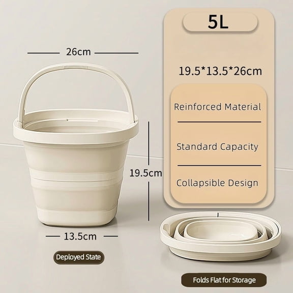 Collapsible Car Wash Bucket - Ultra-Flat 5cm (2in) Design - 10L/5L Vehicle Detailing Tool