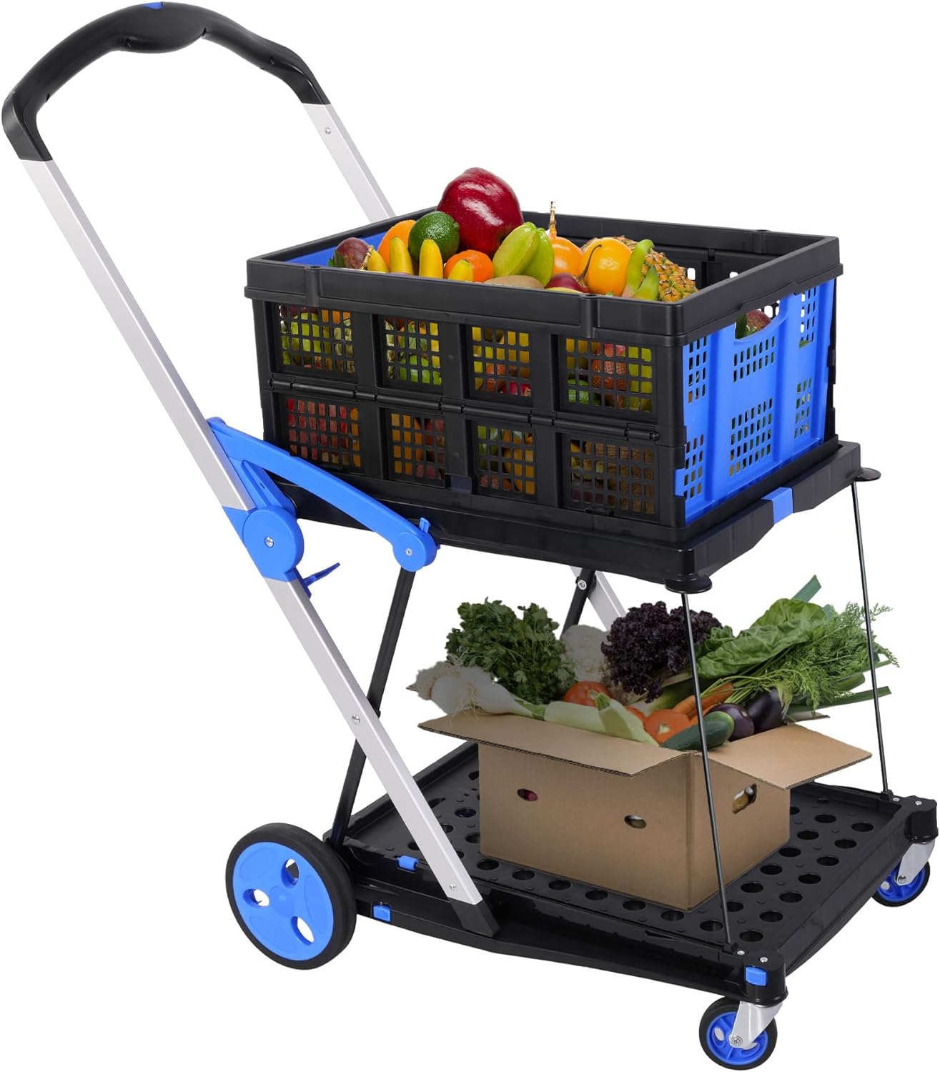 Work Cart Tool Carts With Wheels 3 Tier Utility Rolling Cart Plastic Push Cart Collapsible Rolling Cart