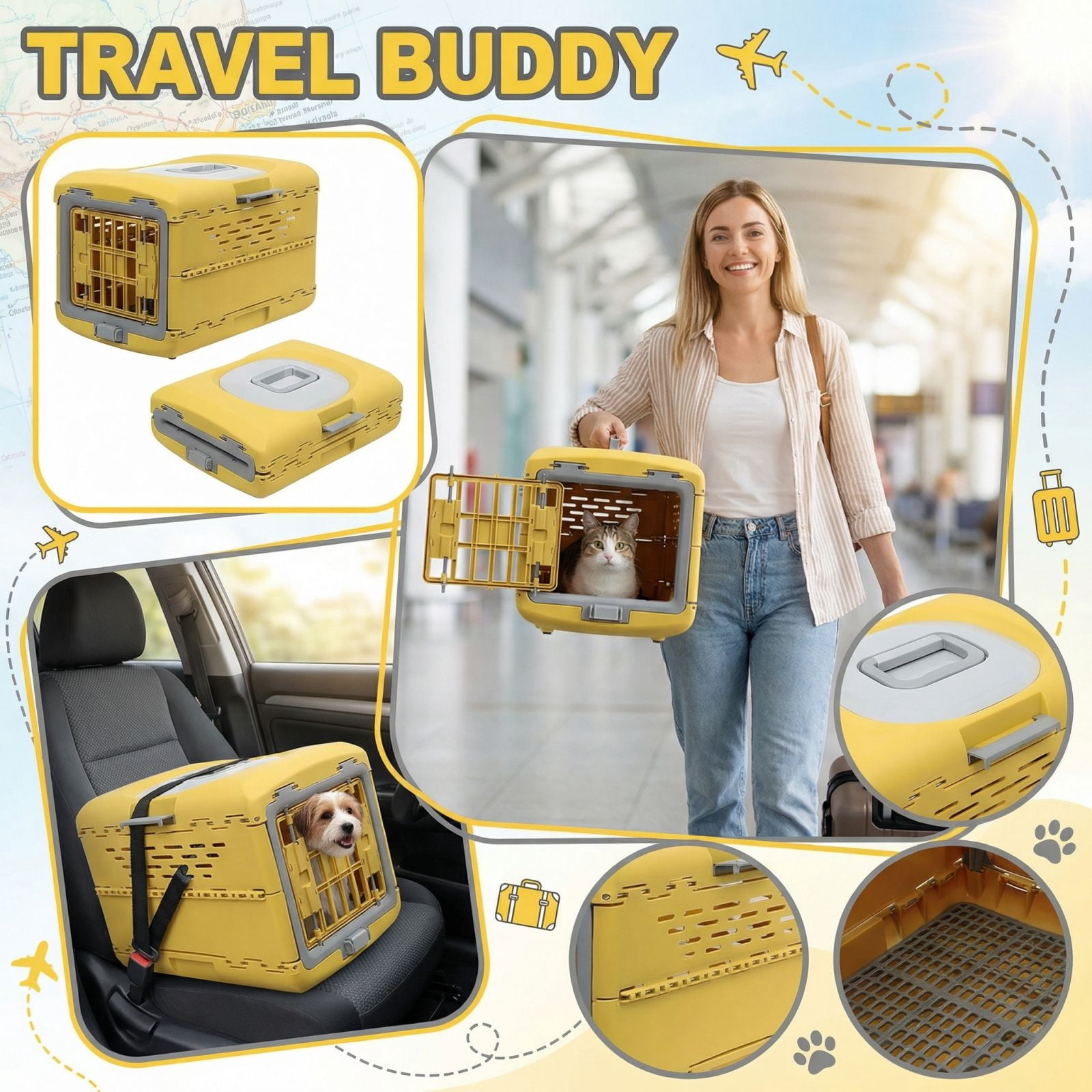 Collapsible Cat and Dog Cage - Durable Hard-Sided Carrier with Easy Unfolding, Space-Saving Design, and Comfortable Interior for Medium and Small Pets