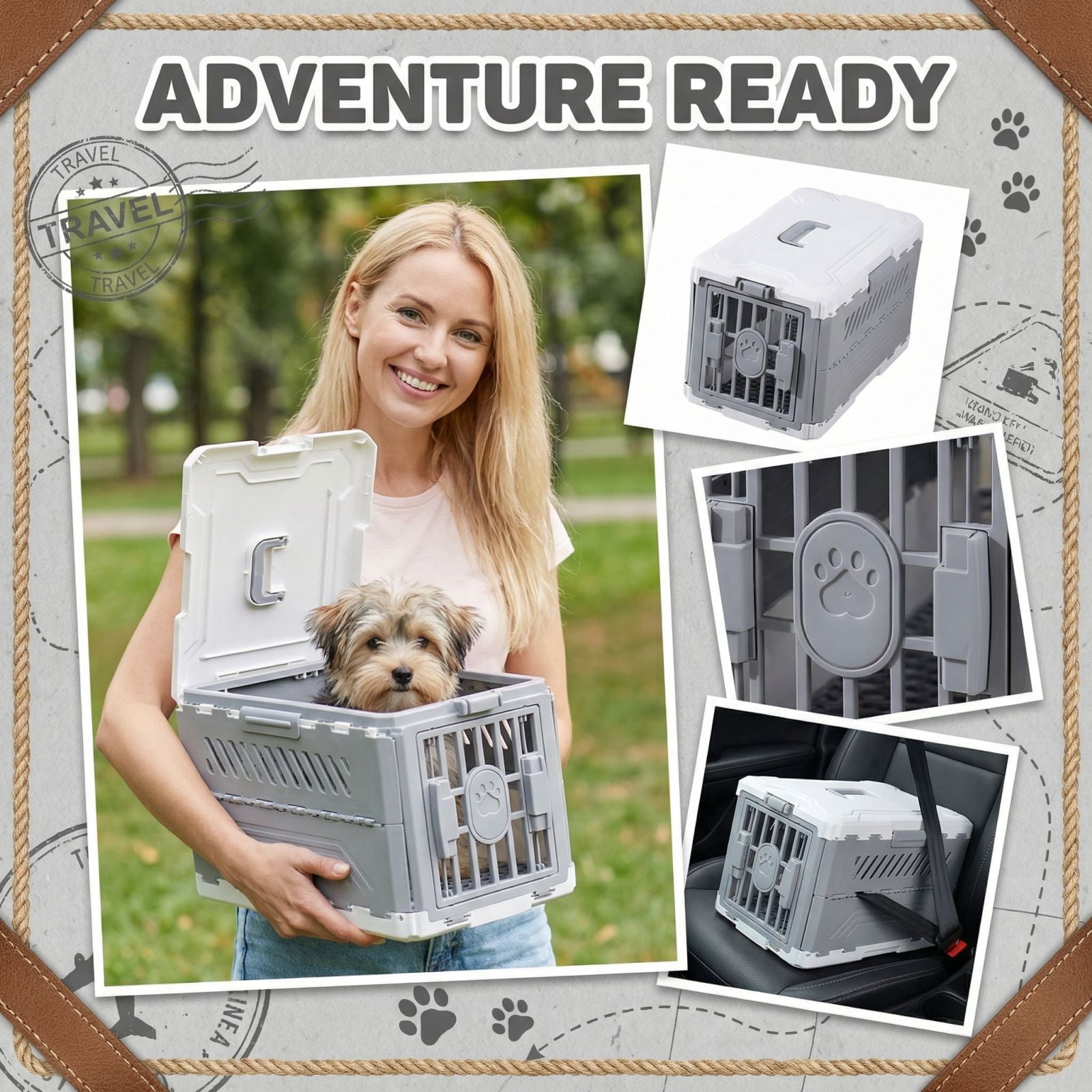 Collapsible Cat and Dog Cage - Durable Hard-Sided Carrier with Easy Unfolding, Space-Saving Design, and Comfortable Interior for Medium and Small Pets