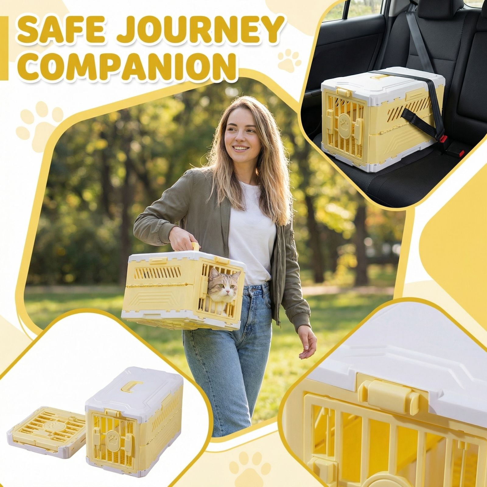 Collapsible Cat and Dog Cage - Durable Hard-Sided Carrier with Easy Unfolding, Space-Saving Design, and Comfortable Interior for Medium and Small Pets