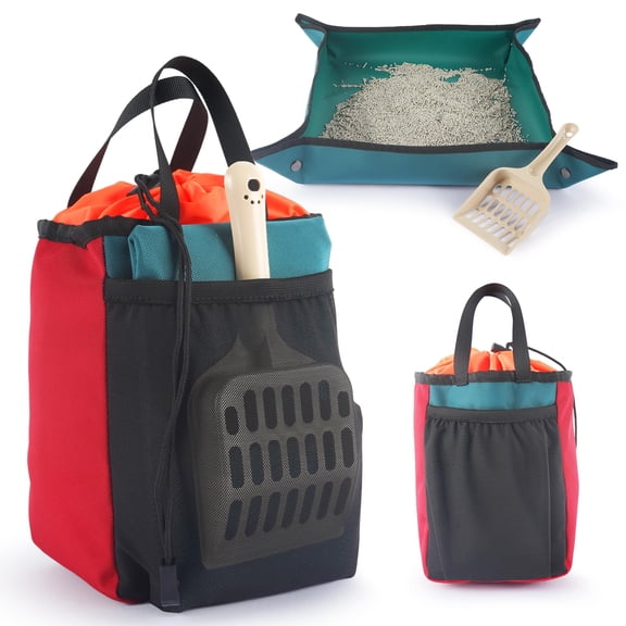 Collapsible Cat Litter Kit 3-in-1 Portable Travel Set for Car Plane Camping