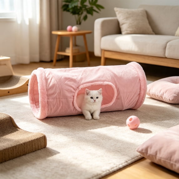 Collapsible Cat Tunnel, 19.7" Long with Crinkle Sound, 2-Way Play Tube for Kittens & Cats