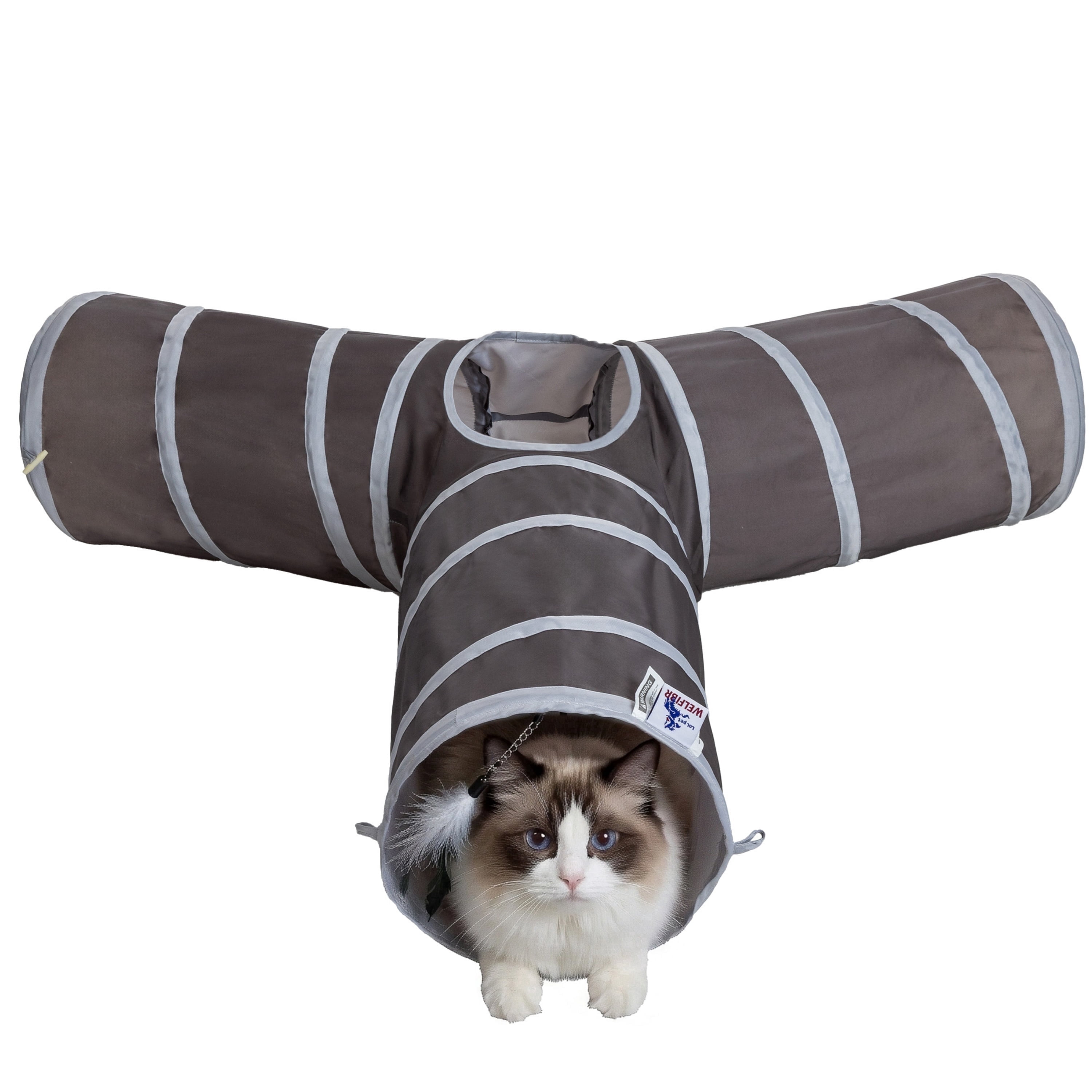 Welfibr Collapsible Cat Tunnel for Cats, Crinkle Fabric Play Tube with ...