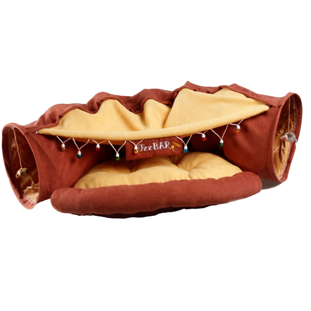 Collapsible Cat Tunnel -Interactive Cat Tube Toy with Crinkle Tunnels for Indoor Cats -Small Pet Dog Kitty Tunnel for Hiding - Brown Red Brown