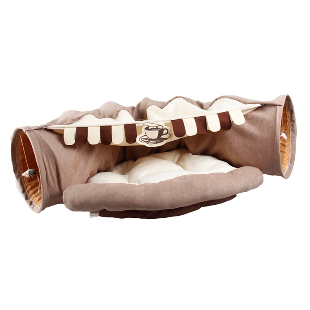 Collapsible Cat Tunnel -Interactive Cat Tube Toy with Crinkle Tunnels for Indoor Cats -Small Pet Dog Kitty Tunnel for Hiding - Coffee