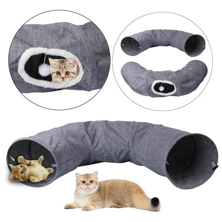 Collapsible Cat Tunnel Interactive Peep Hole Toy Tube Grey