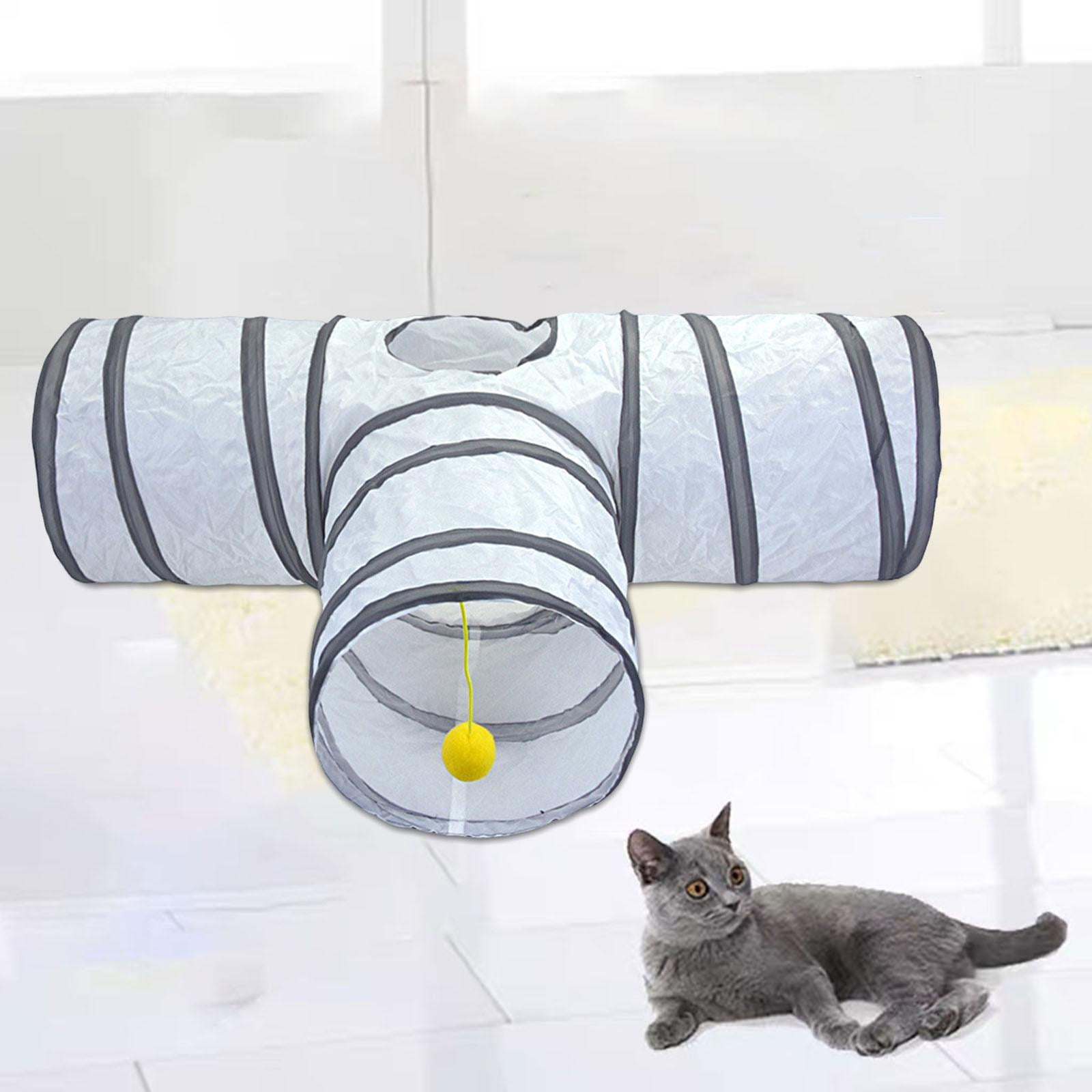 Collapsible Cat Tunnel Tube T Shape Pet Tunnel Scratch Resistant with Top Hole, with Play Ball, Kitten Playing Toy for Cats Indoor Exercising