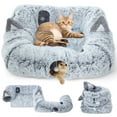 thumbnail image 1 of Collapsible Cat Tunnel with Cat Bed, Play Tube with Climbing Holes & Resting Mat, Cat Tunnel Playground Toy Hideplace, 1 of 7