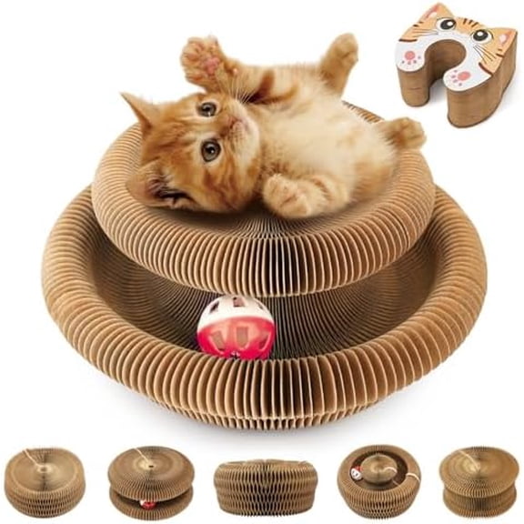 Collapsible Cats Cardboard Scratcher Interactive Pet Toys for Indoor Cats with Ring Ball Magnetic Kitten for Chase Scratch Cat