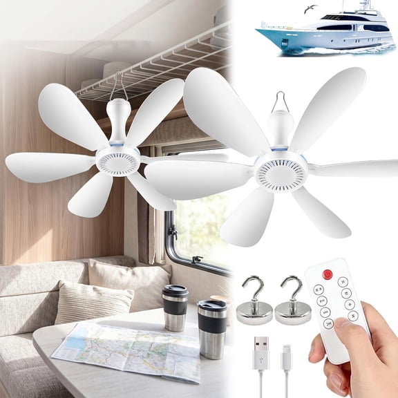 Collapsible Ceiling Fan 4 Speeds Timing Portable 6 Blades USB Remote Control For Cruise Ship Camping RV Tent Gazebo Dormitory