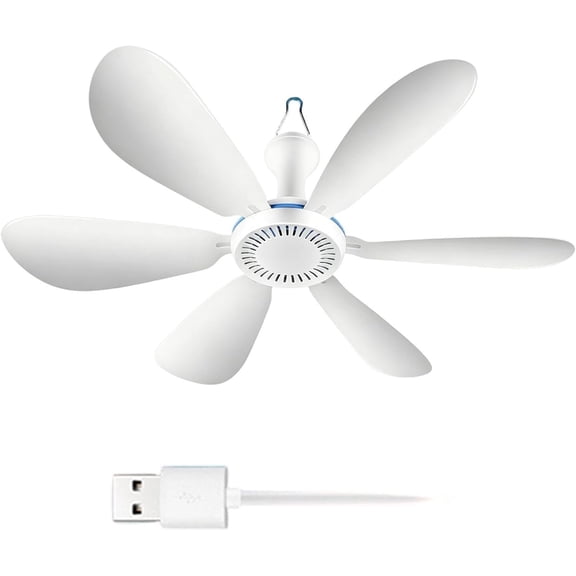 Collapsible Ceiling Fan for Cruise, 6 Blades Portable Hanging Fan, Ultra Quiet USB Powered Ceiling Fan with Remote Control or Not, for RV Camping Tent Bedroom Dorm (upgrade)