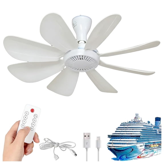 Collapsible Ceiling Fan for Cruise Ship, 8 Blade USB Powered Hanging Ceiling Fan with Remote Control Timer and 3M Cord, Portable Quiet Fan for Cruise Cabin RV Camping Tent Dorm Gazebo